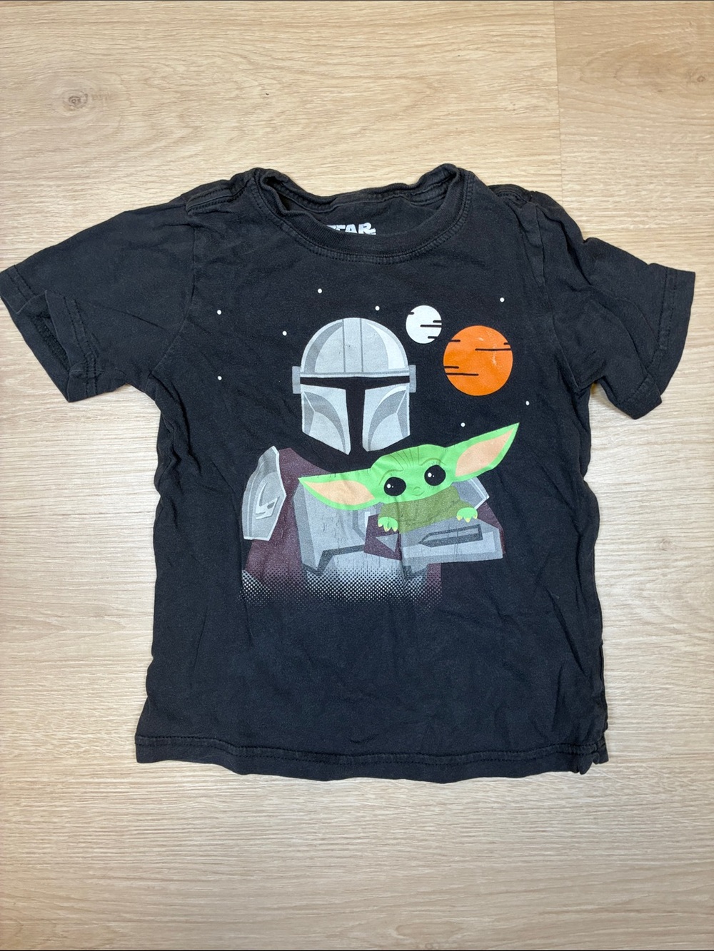 Star Wars Black Tee with The Mandalorian and Green Grogu Graphic